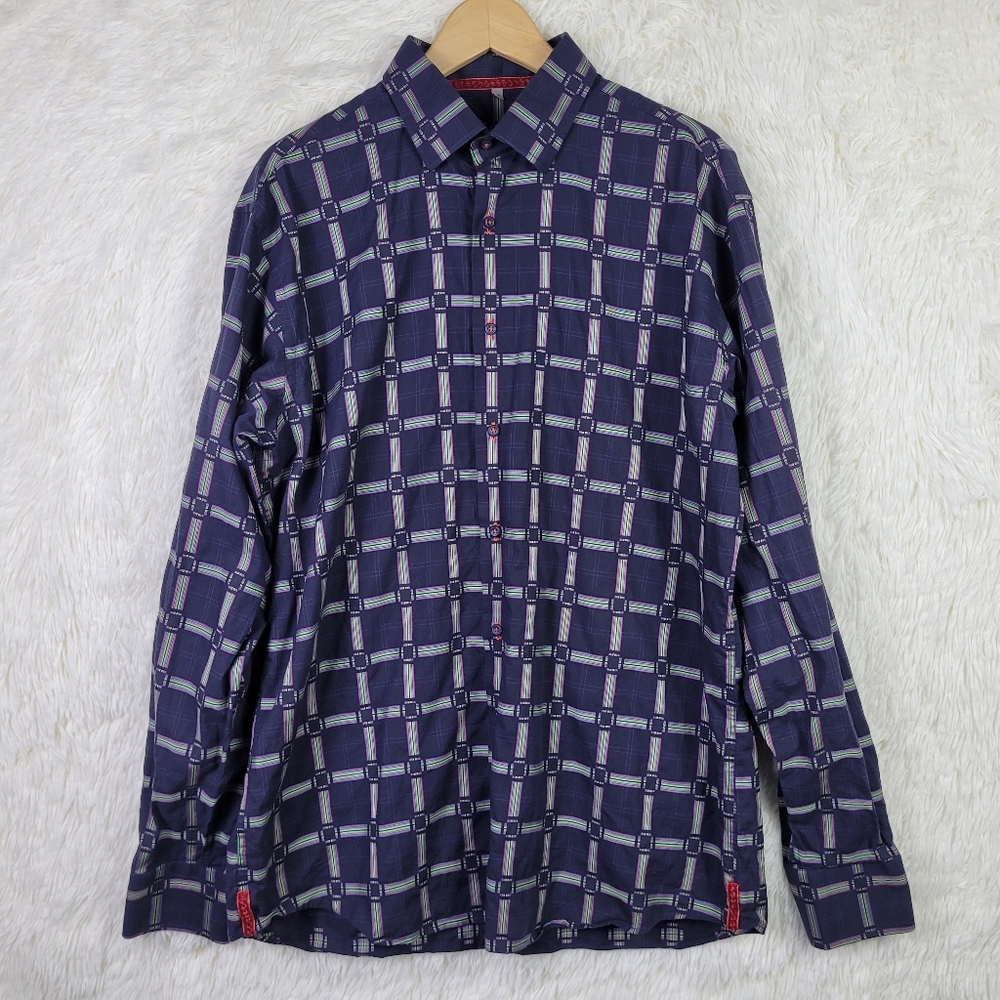 Visconti Black XL 2-Ply Mercerized Cotton Roll Tab Check Shirt Windowpane  Party